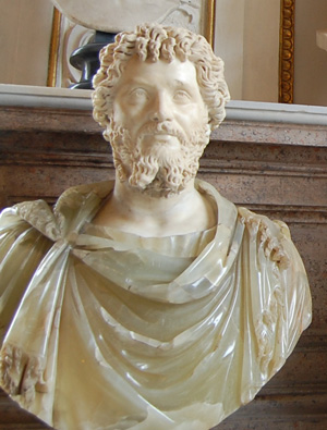 古代ローマコイン　帝政期　セプティミウス・セウェルス　１９５年　デナリウス銀貨　セプティミウス・セウェルス肖像　ミネルウァ神　ペルティナクス称号