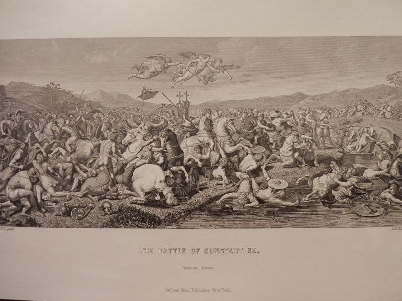 コンスタンティヌス大帝の戦い ミルウィウス橋の戦い ヴァチカンのラファエロの間のフレスコ画 版画 １８８０年頃